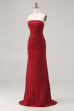 Sparkly Red Polka Dots Strapless Beaded Mermaid Long Prom Dress