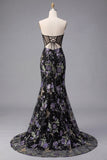 Pink Sequins Beaded Strapless Mermaid Long Corset Prom Dress with Slit