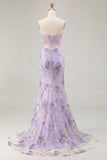Pink Sequins Beaded Strapless Mermaid Long Corset Prom Dress with Slit