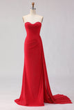 Sparkly Red Beaded Sheath Long Prom Dress with Slit