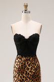 Brown Leopard Print Mermaid Sweetheart Long Prom Dress with Bow