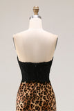 Brown Leopard Print Mermaid Sweetheart Long Prom Dress with Bow
