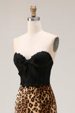 Brown Leopard Print Mermaid Sweetheart Long Prom Dress with Bow