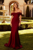 Gorgeous Burgundy Mermaid Off the Shoulder Long Prom Dress