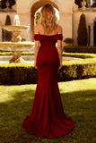 Gorgeous Burgundy Mermaid Off the Shoulder Long Prom Dress