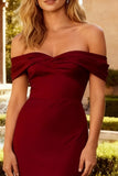 Gorgeous Burgundy Mermaid Off the Shoulder Long Prom Dress