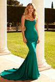 Peacock Green Long Spaghetti Straps Mermaid Prom Dress