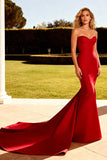 Mermaid Red Satin Sweetheart Maxi Prom Dress