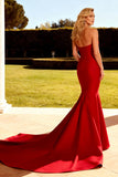 Mermaid Red Satin Sweetheart Maxi Prom Dress