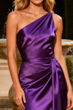 Purple Satin Mermaid One Shoulder Long Prom Dress with Sash