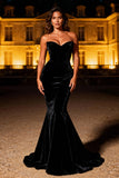 Black Velvet Mermaid Strapless Elegant Long Evening Dress