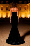 Black Velvet Mermaid Strapless Elegant Long Evening Dress