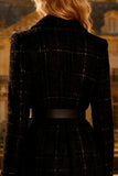 Midi Black Notched Lapel Tweed Blazer Dress with Belt