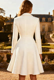 White Midi Notched Lapel A Line Blazer Dress with Buttons