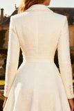 White Midi Notched Lapel A Line Blazer Dress with Buttons