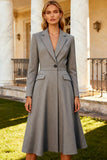 Grey Single Breasted Notched Lapel A Line Midi Blazer Dress