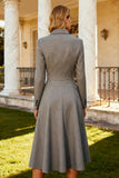 Grey Single Breasted Notched Lapel A Line Midi Blazer Dress