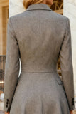 Grey Single Breasted Notched Lapel A Line Midi Blazer Dress