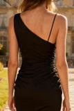 Black Tight One Shoulder Cocktail Dress with Slit
