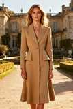 Khaki Midi Peak Lapel Single Breasted Blazer Dress