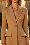Khaki Midi Peak Lapel Single Breasted Blazer Dress
