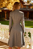 Grey Peak Lapel Single Breasted Ruched Midi Blazer Dress