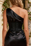 Black One Shoulder Short Corset Cocktail Dress