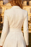 White Midi Peak Lapel A Line Blazer Wedding Dress with Sleeves