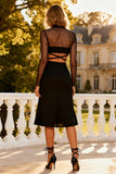 Black Cut Out High Neck Midi Semi Formal Dress