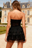 Black Sweetheart Corset Short Tiered Cocktail Dress with Ruffles