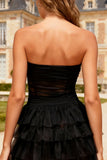 Black Sweetheart Corset Short Tiered Cocktail Dress with Ruffles