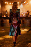 Sparkly Burgundy Sequin Midi Peak Lapel Blazer Dress