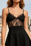 Black Short Corset Cocktail Dress with Lace