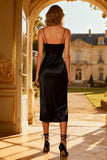 Black Bodycon Spaghetti Straps Midi Semi Formal Dress