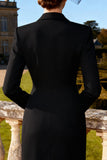 Black Pencil Peak Lapel Double Breasted Midi Blazer Dress with Slit