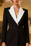 Black and White Peak Lapel A Line Midi Blazer Dress with Tulle