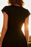 V-Neck A-Line Cap Sleeves Little Black Dress