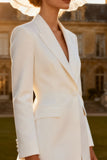 White A Line Peak Lapel Midi Blazer Wedding Dress with Tulle