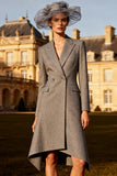 Grey Double Breasted Peak Lapel Midi A Line Blazer Dress