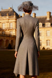 Grey Double Breasted Peak Lapel Midi A Line Blazer Dress