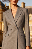 Grey Double Breasted Peak Lapel Midi A Line Blazer Dress