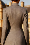 Grey Double Breasted Peak Lapel Midi A Line Blazer Dress