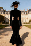 Black Velvet Cut Out Long Mermaid Holiday Party Dress