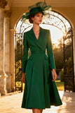 Midi Dark Green Peak Lapel A Line Blazer Dress