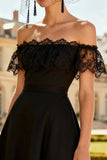Off the Shoulder A-Line Little Black Dress with Lace