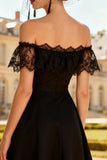 Off the Shoulder A-Line Little Black Dress with Lace