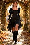 Square Neck A-Line Long Sleeves Little Black Dress