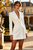 Short White Peak Lapel Blazer Wedding Dress with Sleeves