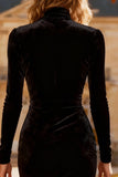 Black Bodycon Midi Velvet Holiday Party Dress with Slit