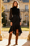 High Neck Ruffled Little Black Dress